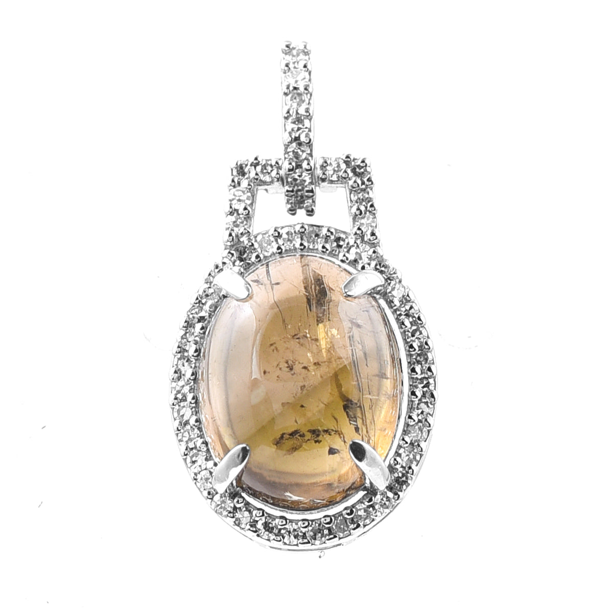 3.51 Ct Oval Cabochon Cut Natural Tourmaline 950 Platinum Pendant