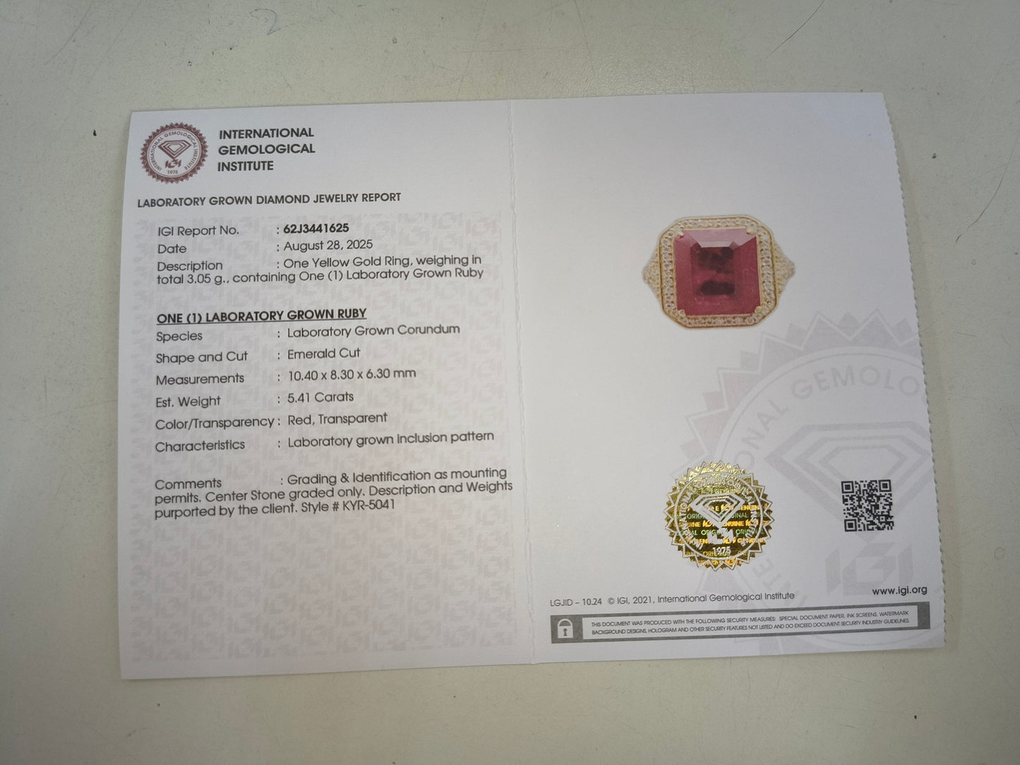 5.62 Ct Emerald Cut Lab Grown Ruby 14K Gold Ring