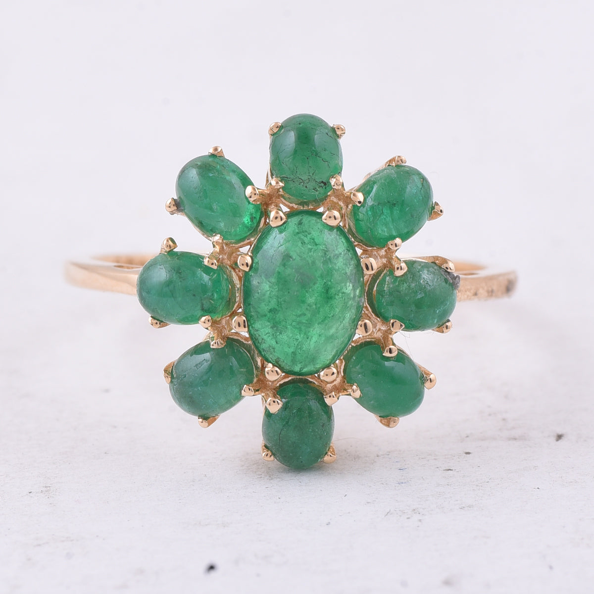 1.92 Ct Oval Cabochon Cut Natural Emerald 14K Gold Ring