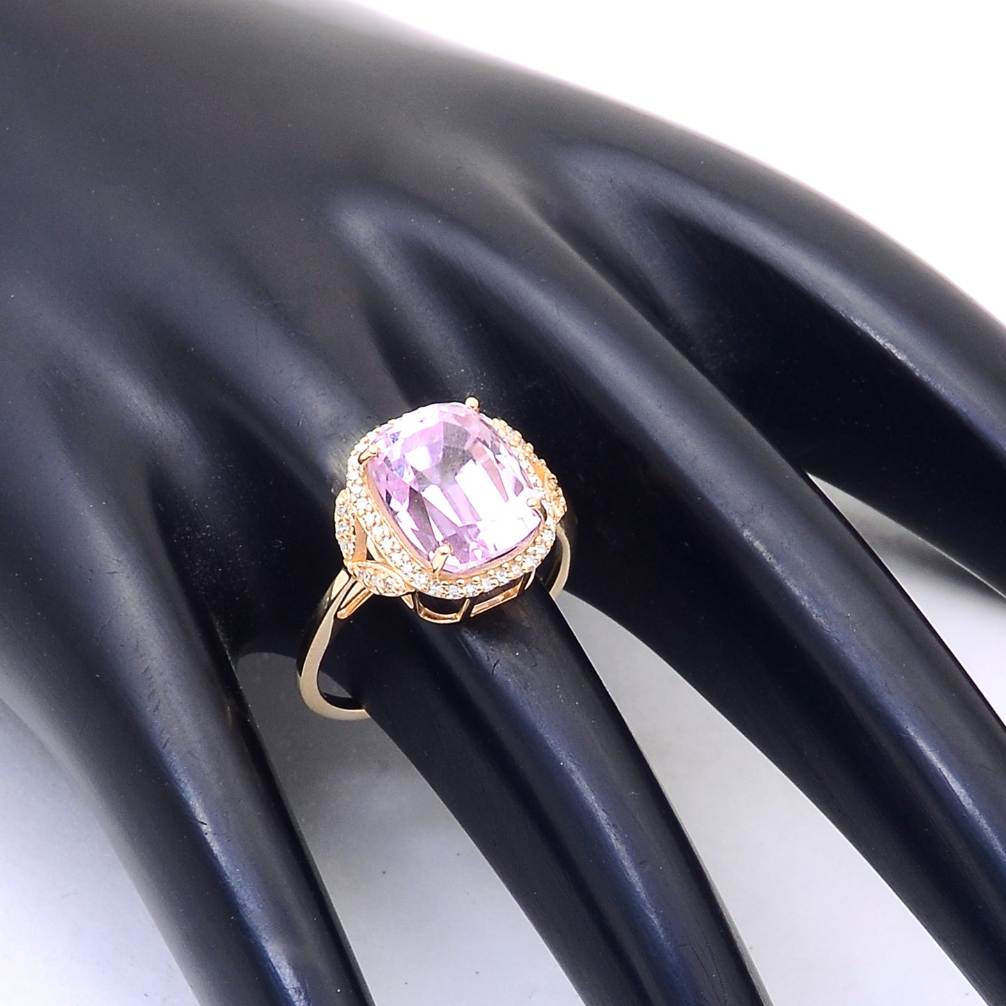 5.59 Ct Cushion Mixed Cut Natural Kunzite 14K Gold Ring