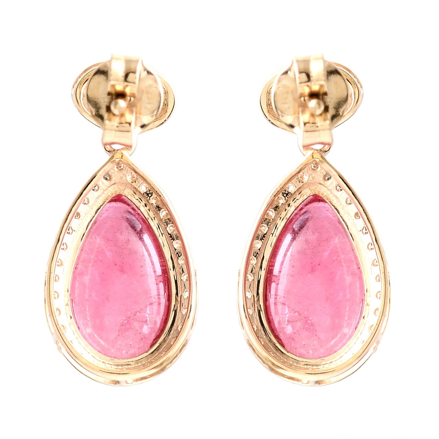 6.60 Ct Pear Cabochon Natural Tourmaline 14K Gold Earrings