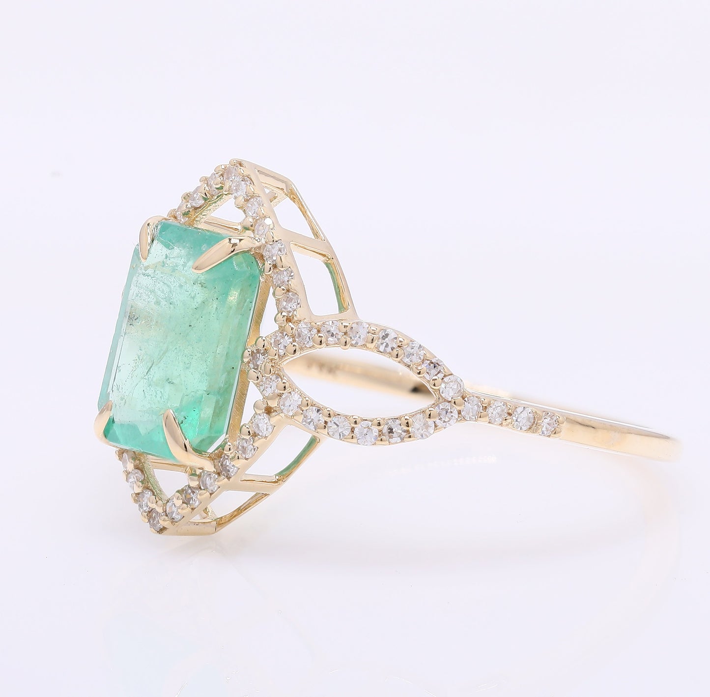 2.29 Ct Octagon Step Cut Natural Emerald 14K Gold Ring