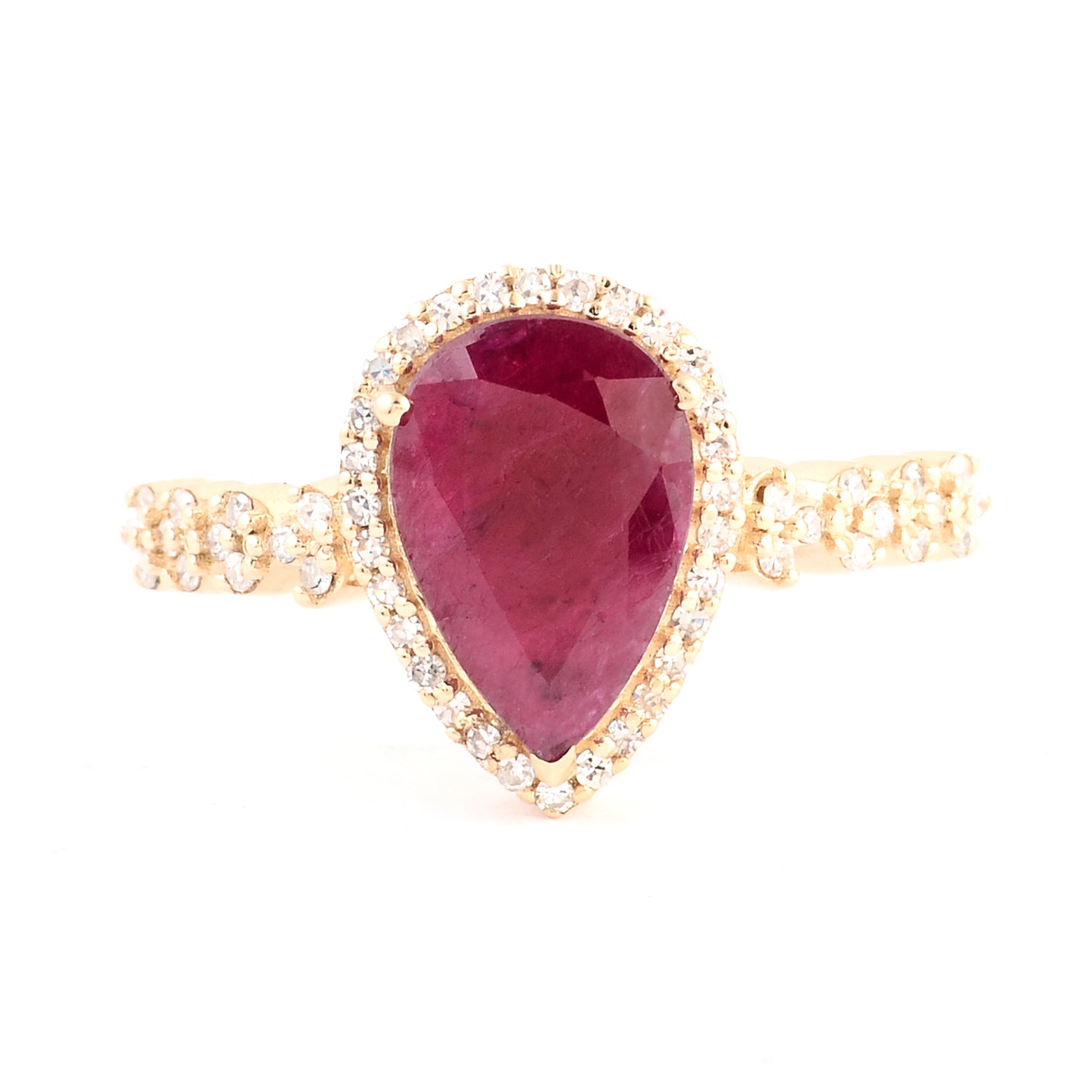 1.70 Ct Pear Mixed Cut Natural Corundum Ruby 14K Gold Ring