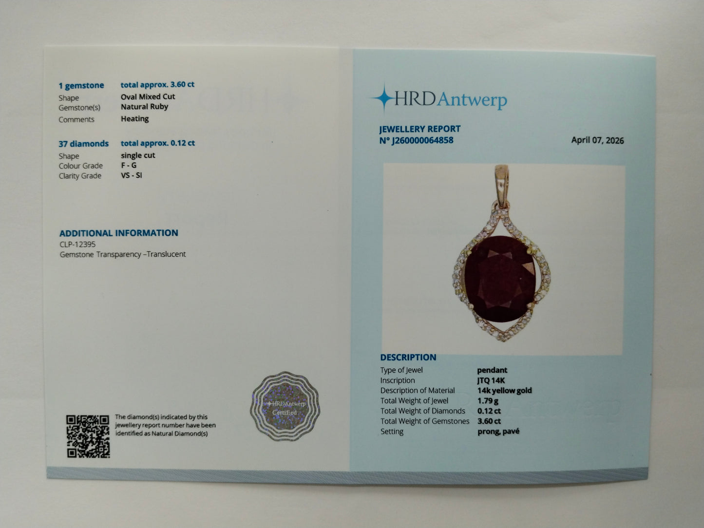 3.72 Ct Oval Mixed Cut Natural Ruby 14K Gold Pendant