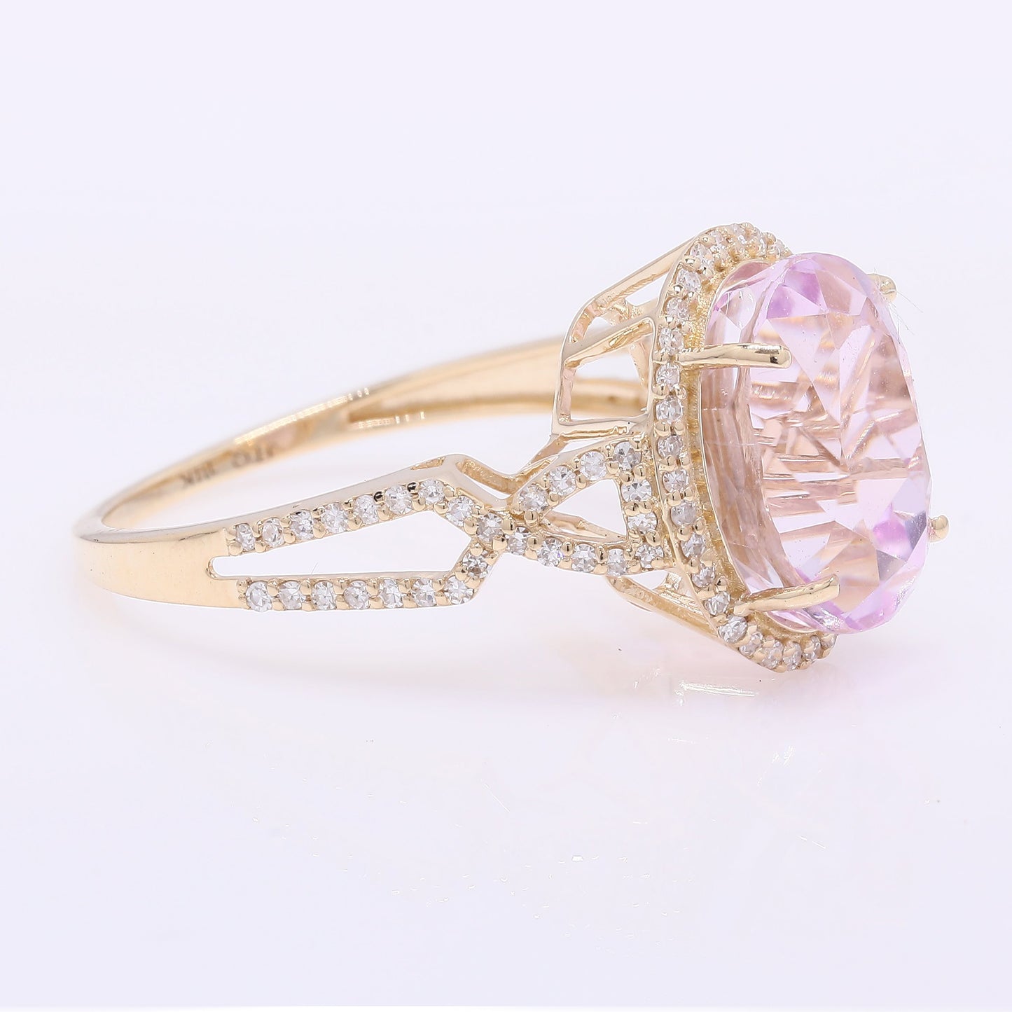 5.71 Ct Oval Mixed Cut Natural Kunzite 14K Gold Ring
