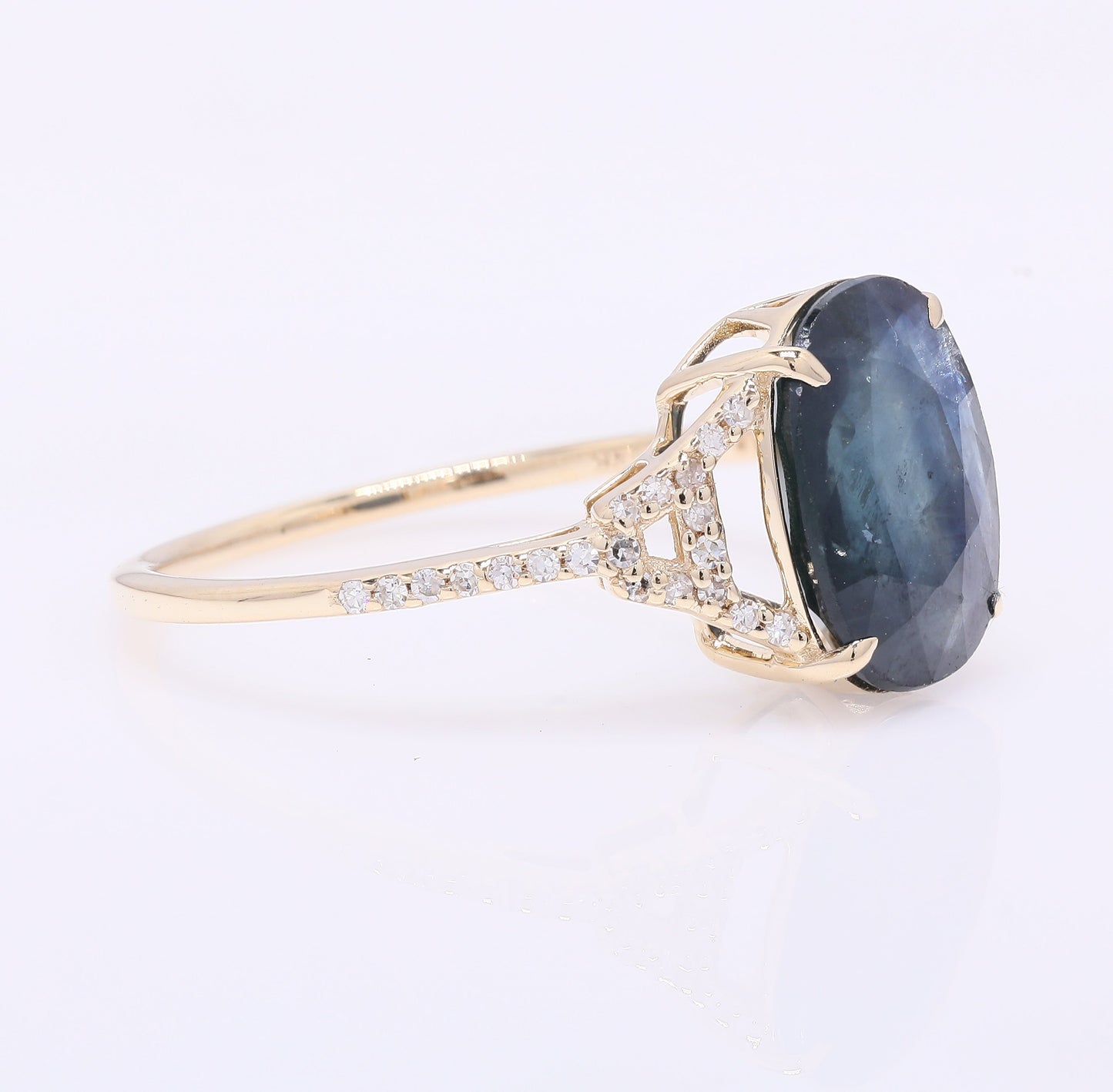 3.50 Ct Oval Mixed Cut Natural Sapphire 14K Gold Ring