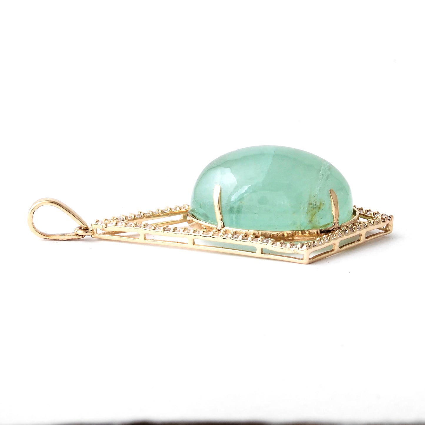 13.77 Ct Oval Cabochon Natural Beryl Emerald 14K Gold Pendant
