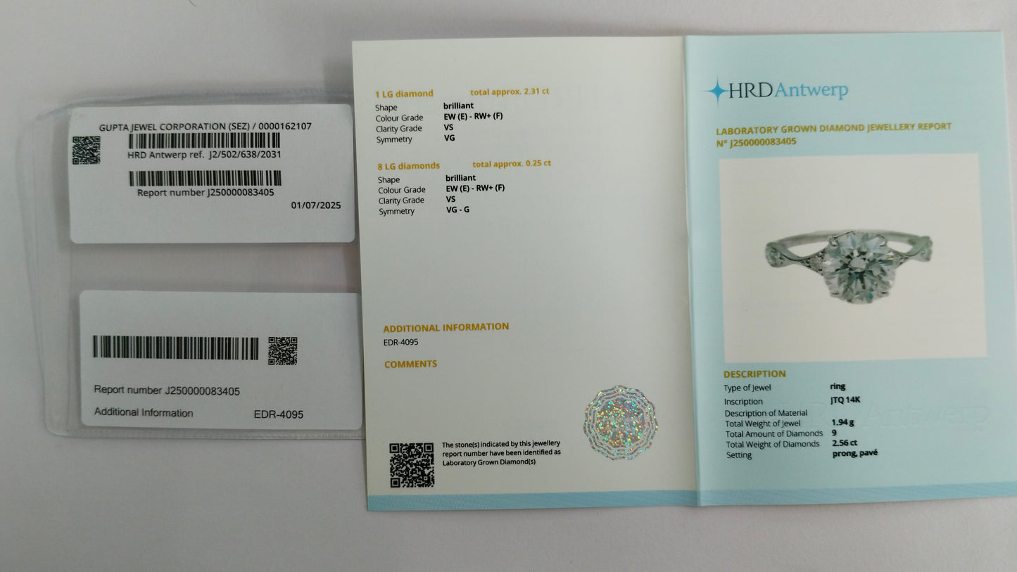 2.56 Carats Lab Grown Diamond 14K Gold Ring