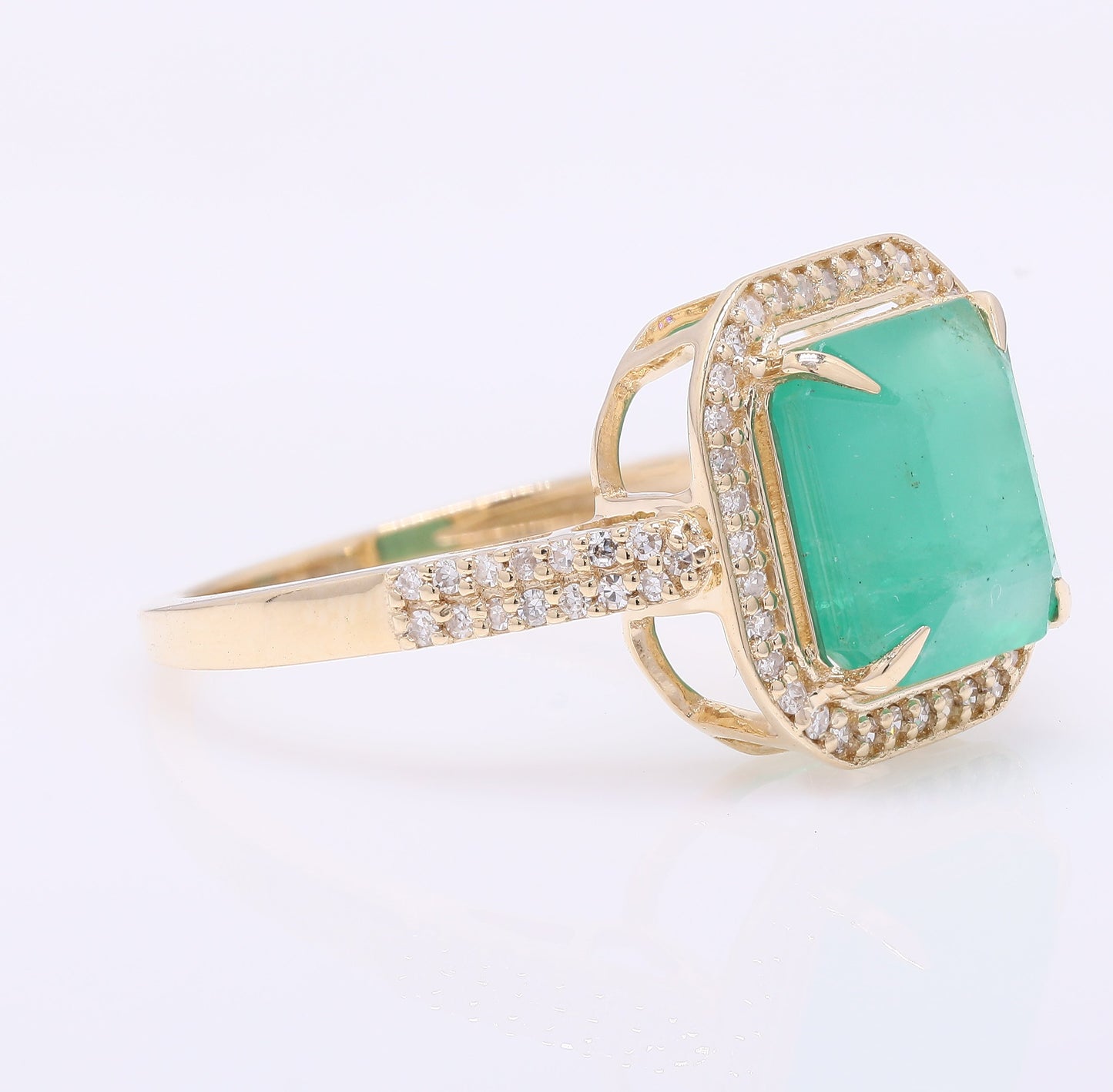 3.45 Ct Octagon Step Cut Natural Emerald 14K Gold Ring