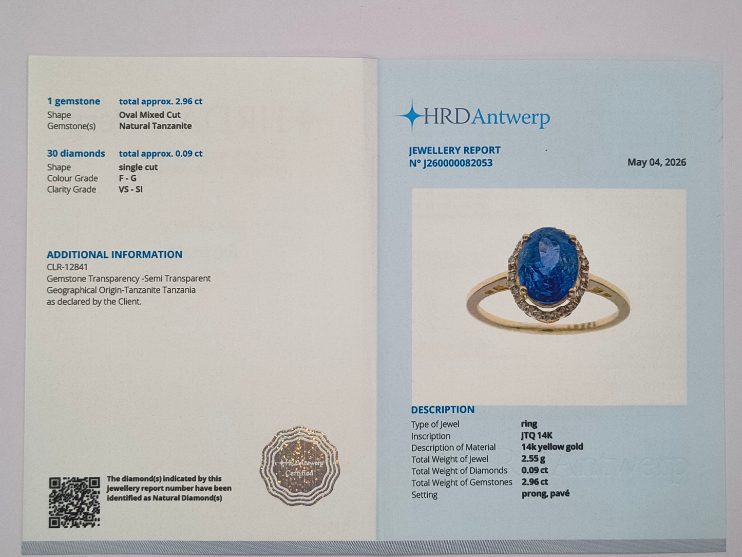 3.05 Ct Oval Mixed Cut Natural Tanzanite 14K Gold Ring