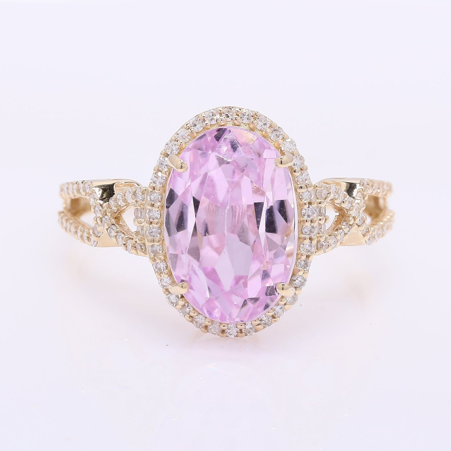 5.71 Ct Oval Mixed Cut Natural Kunzite 14K Gold Ring