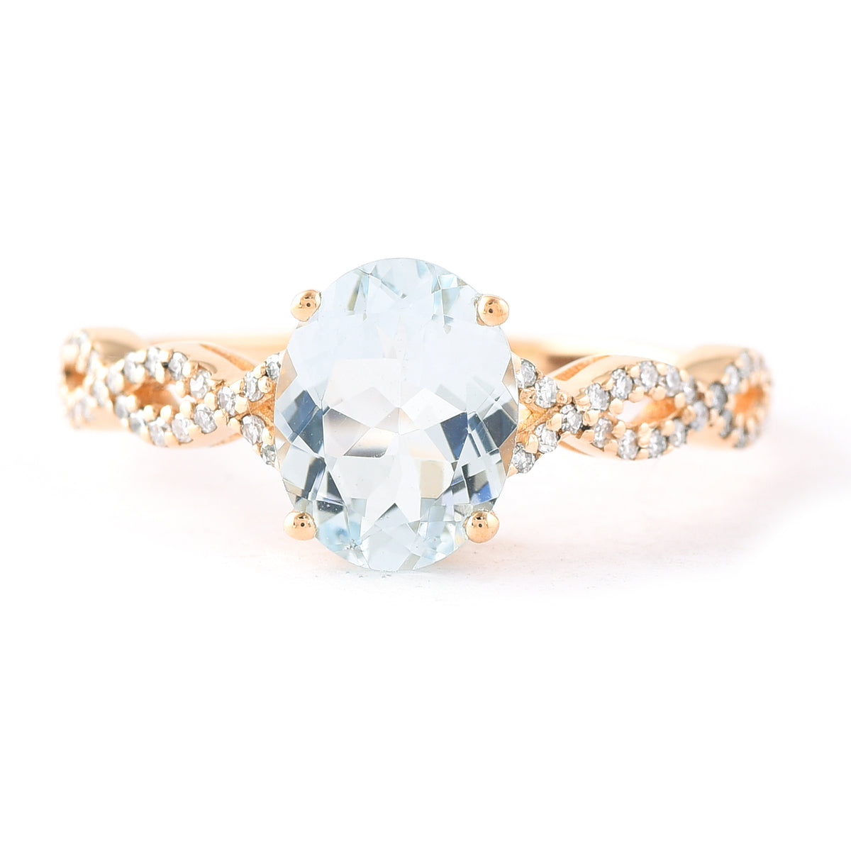 1.43 Ct Oval Mixed Cut Natural Aquamarine 14K Gold Ring