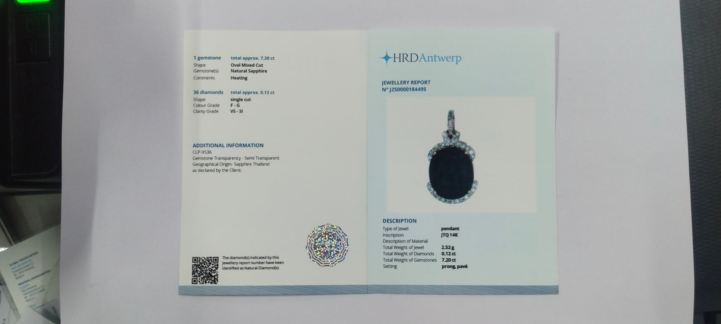 7.32 Ct Oval Mixed Cut Natural Sapphire 14K Gold Pendant