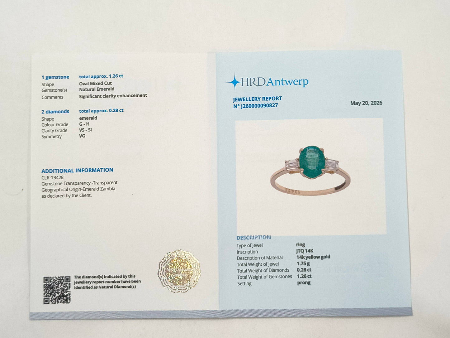 1.54 Ct Oval Emerald 14K Gold Ring