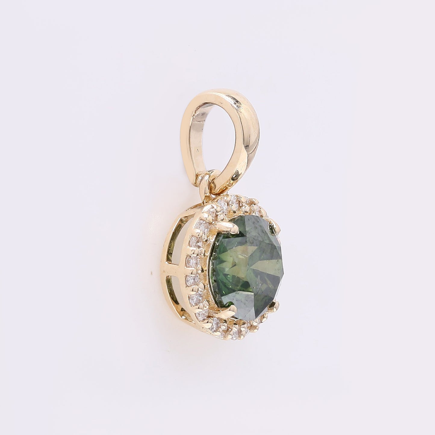 0.85 Ct Round Green Diamond 14K Gold Pendant