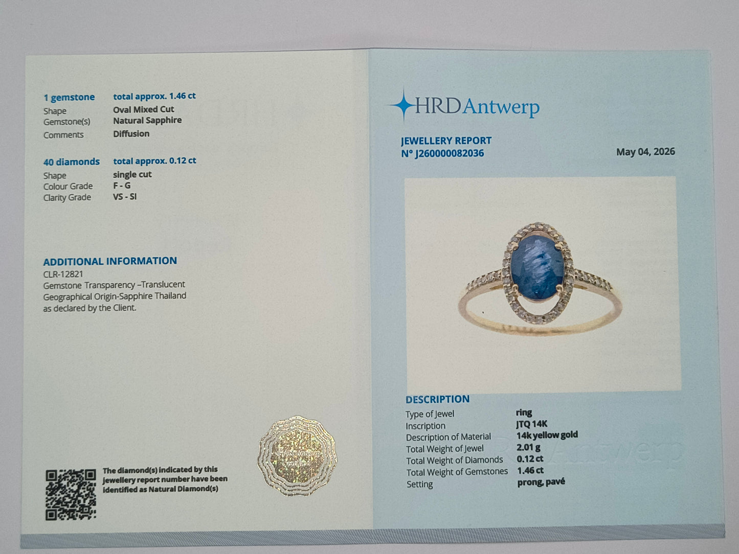 1.58 Ct Oval Mixed Cut Natural Sapphire 14K Gold Ring