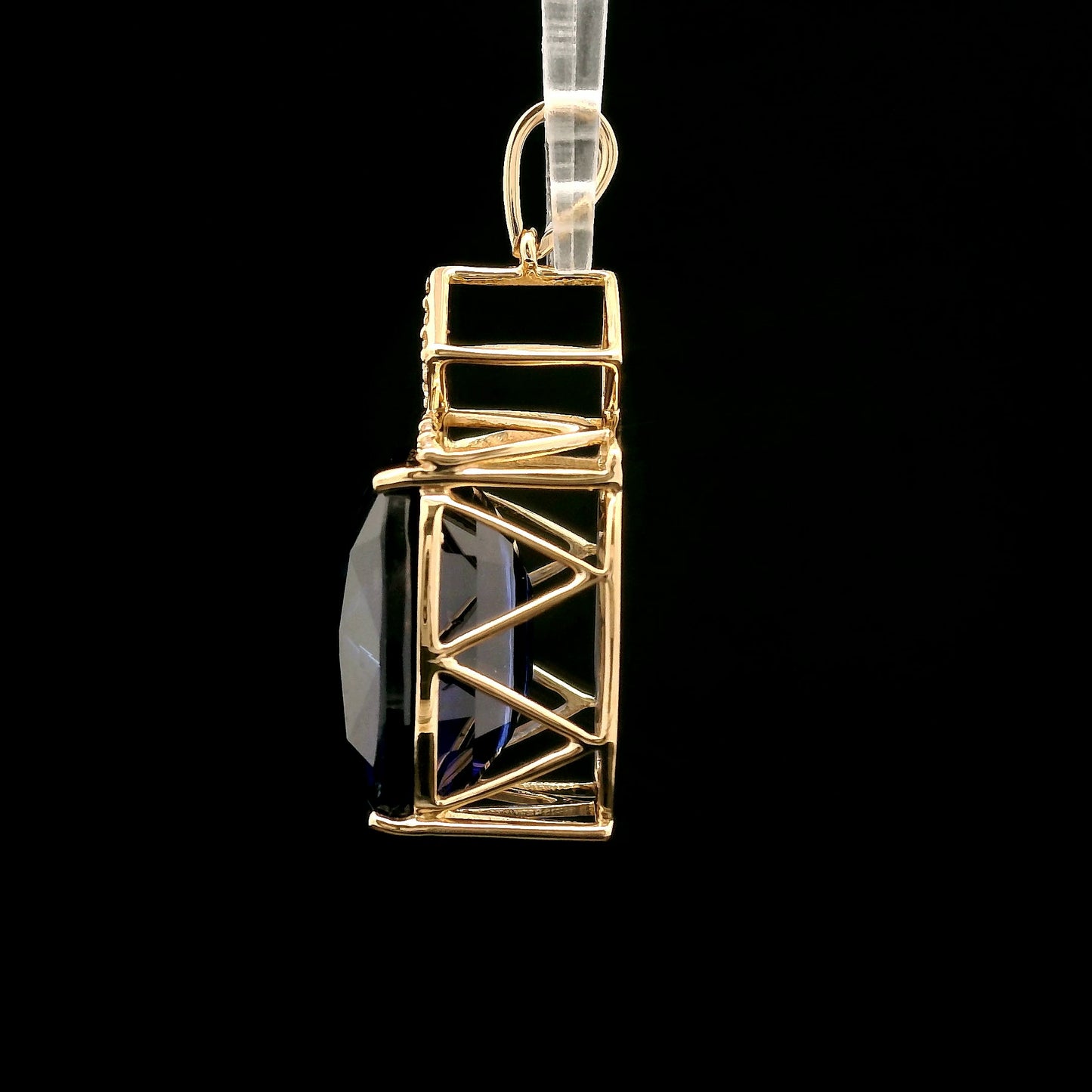 13.65 Ct Rectangular Cushion Mixed Cut Lab Grown Sapphire 14K Gold Pendant