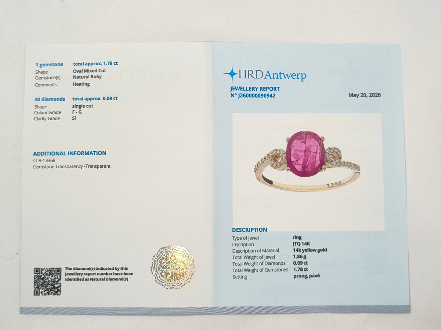 1.87 Ct Oval Ruby 14K Gold Ring