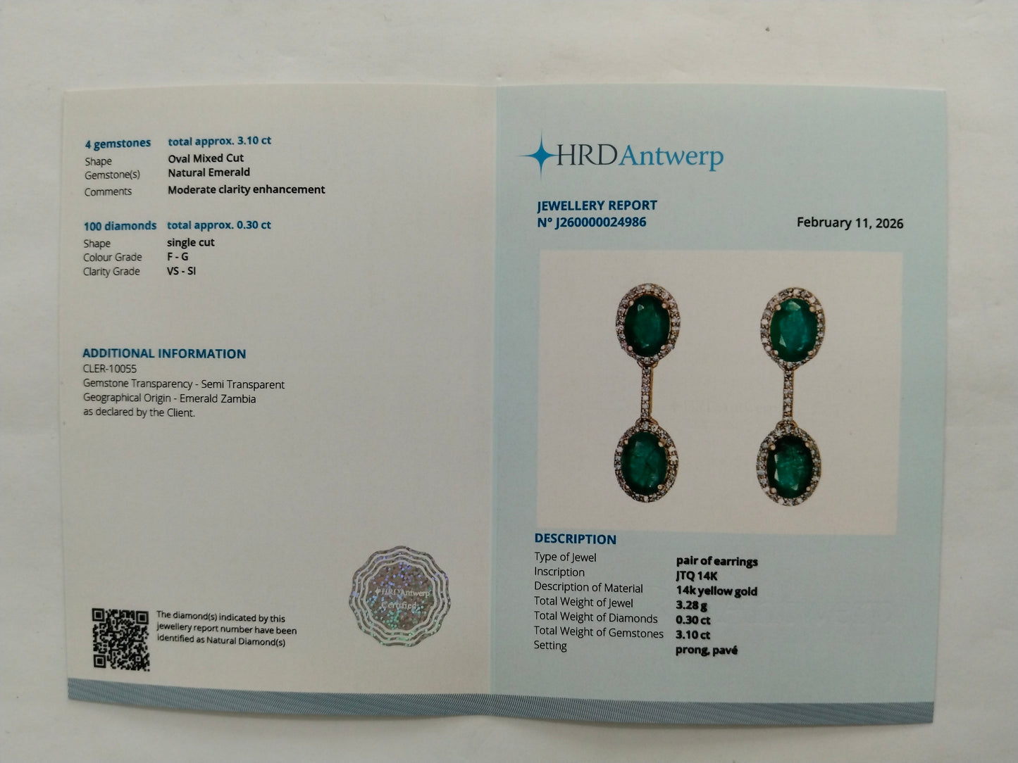 3.40 Ct Oval Mixed Cut Natural Emerald 14K Gold Earrings