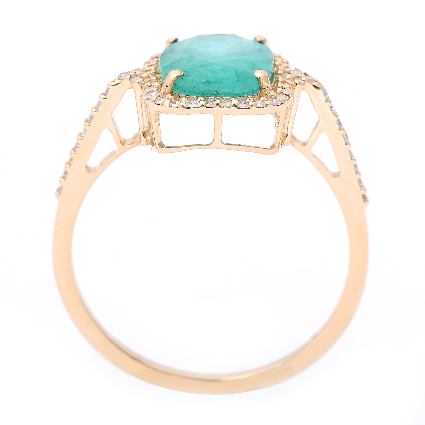 2.03 Ct Cushion Mixed Cut Natural Emerald 14K Gold Ring