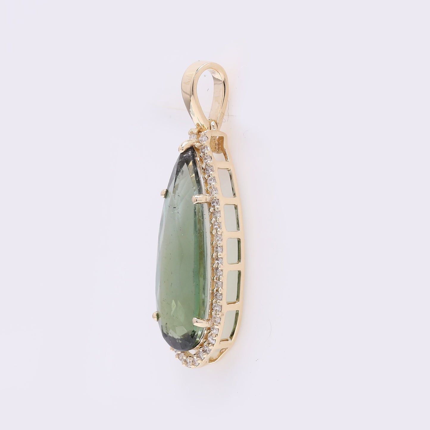 3.20 Ct Pear Mixed Cut Natural Tourmaline 14K Gold Pendant