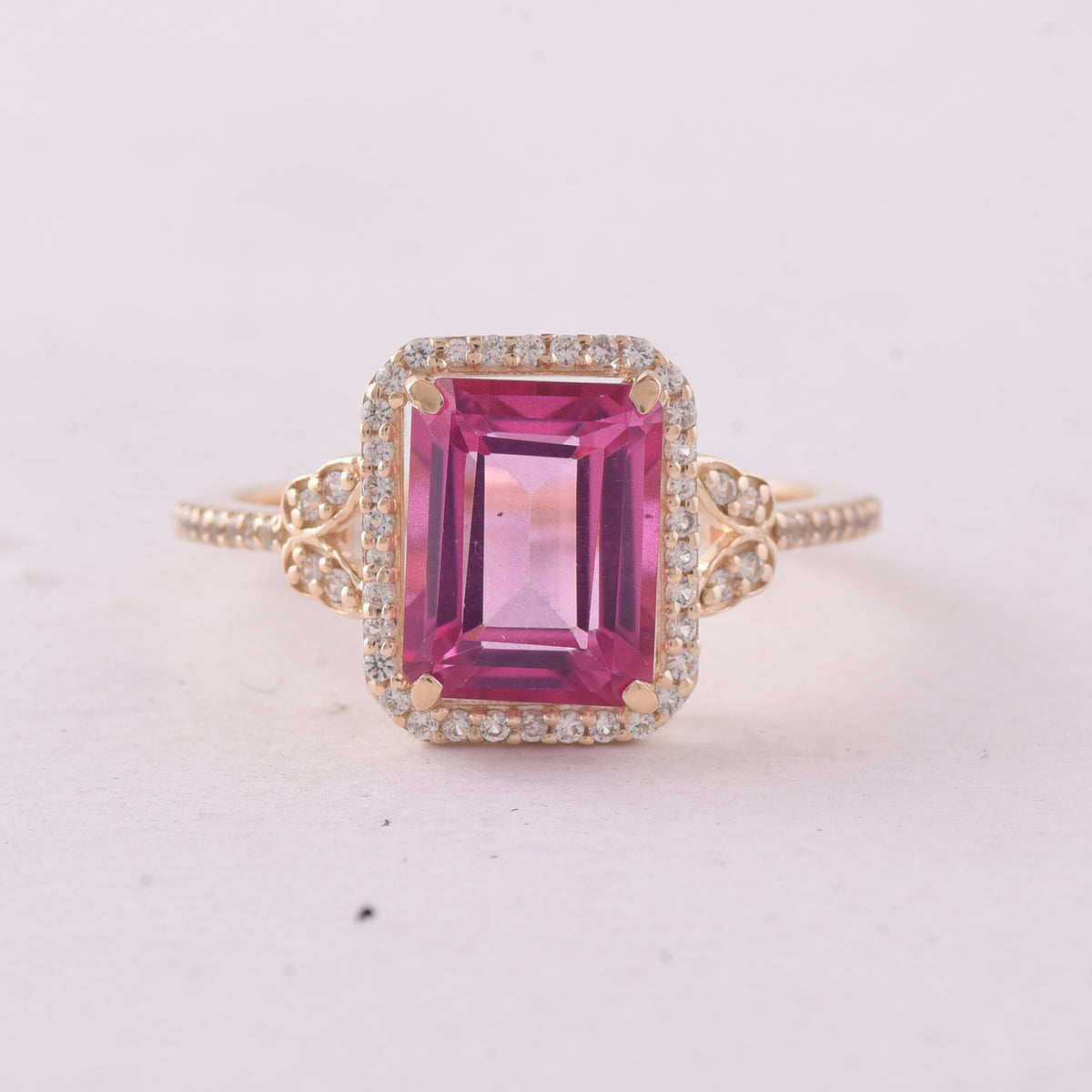 3.49 Ct Octagon Pink Topaz 9K Gold Ring