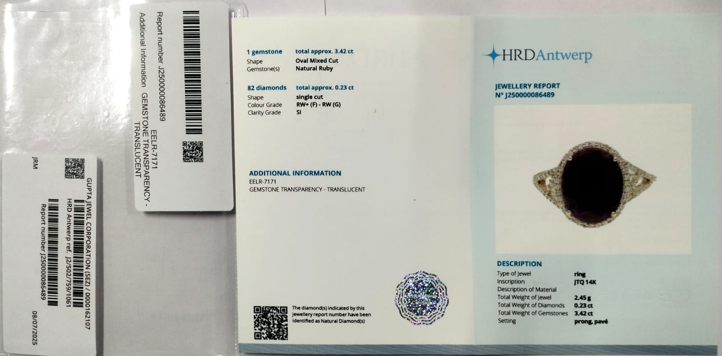 3.65 Ct Oval Mixed Cut Natural Ruby 14K Gold Ring