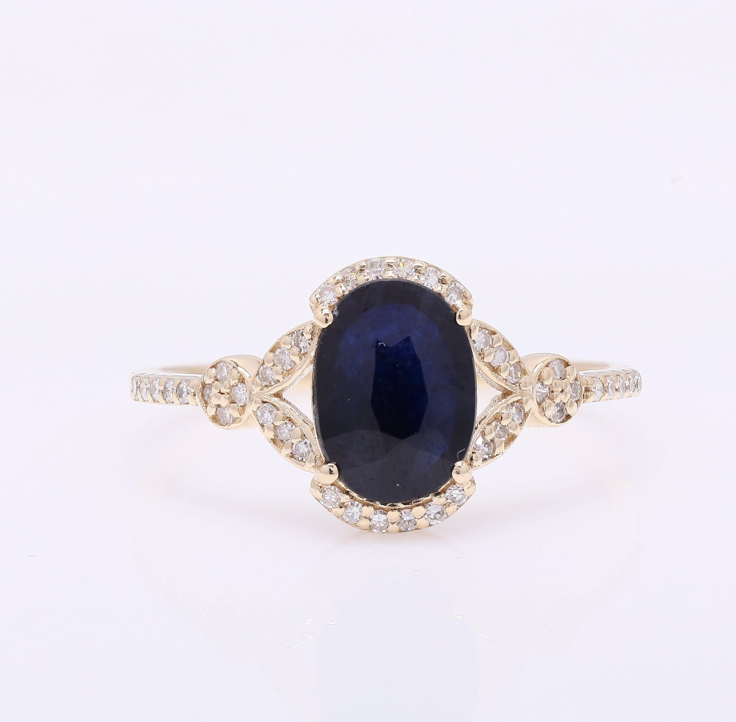1.42 Ct Oval Mixed Cut Natural Sapphire 14K Gold Ring