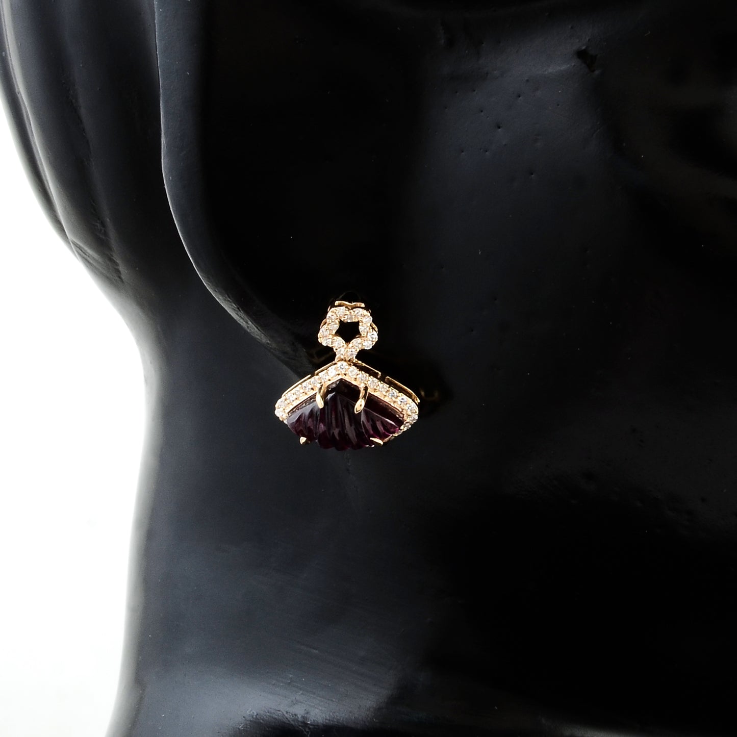 3.55 Ct Fancy Carving Natural Tourmaline 14K Gold Earrings