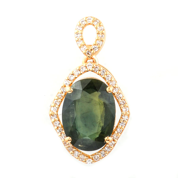 2.98 Ct Oval Mixed Cut Natural Green Sapphire 14K Gold Pendant