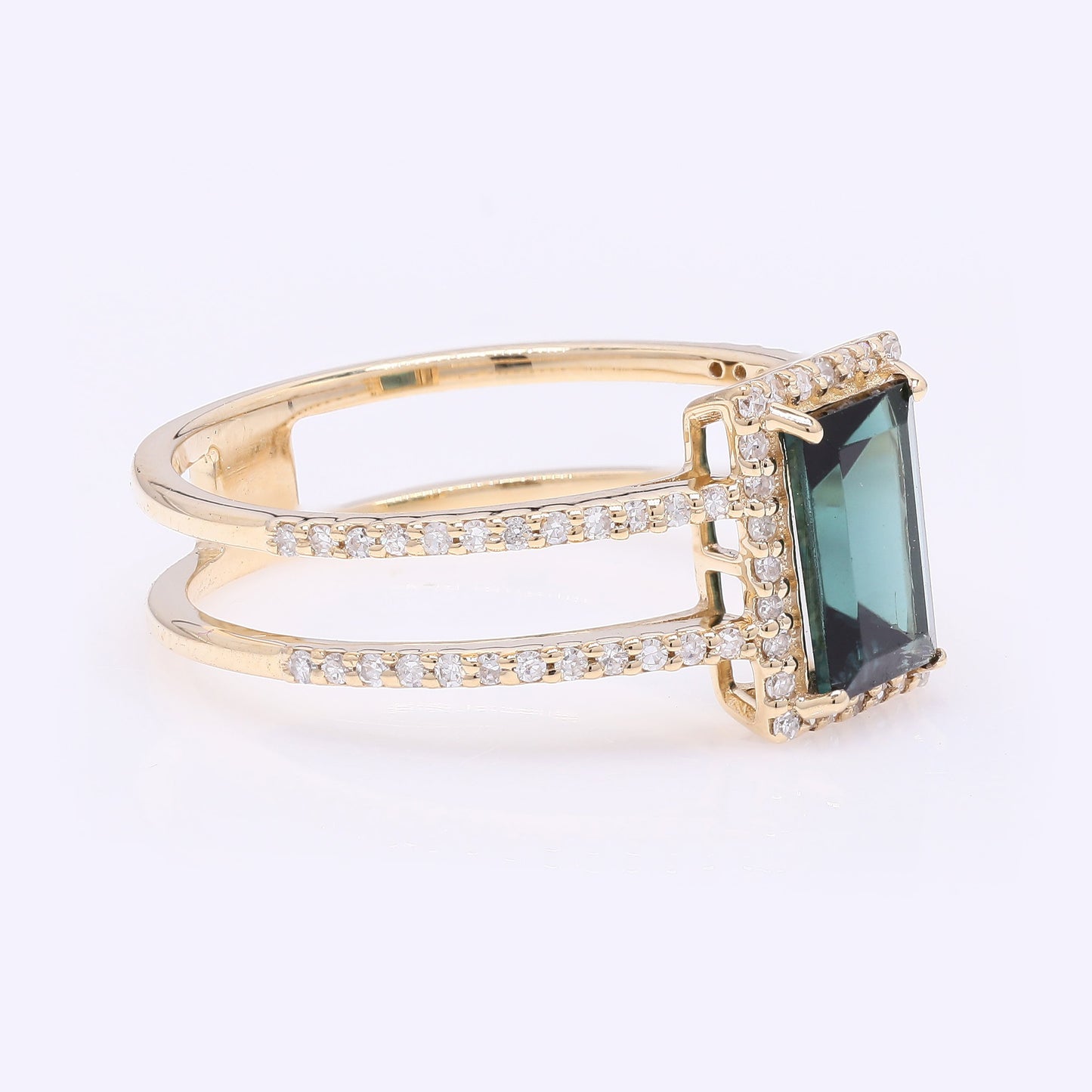 1.26 Ct Rectangular Step Cut Natural Tourmaline 14K Gold Ring