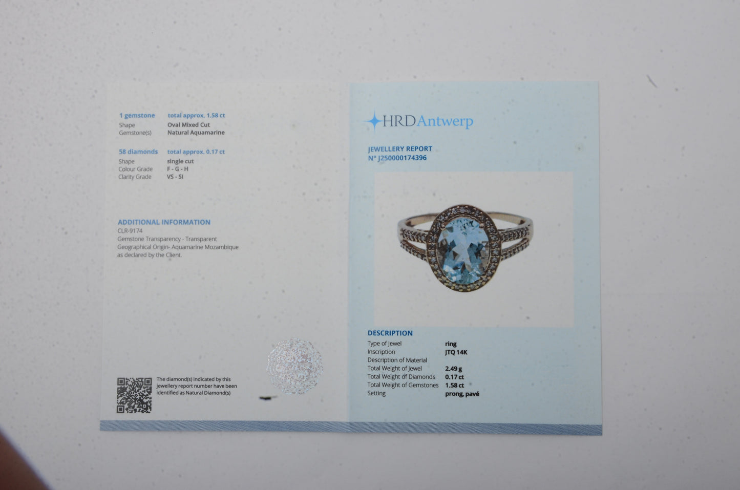1.75 Ct Oval Mixed Cut Natural Aquamarine 14K Gold Ring