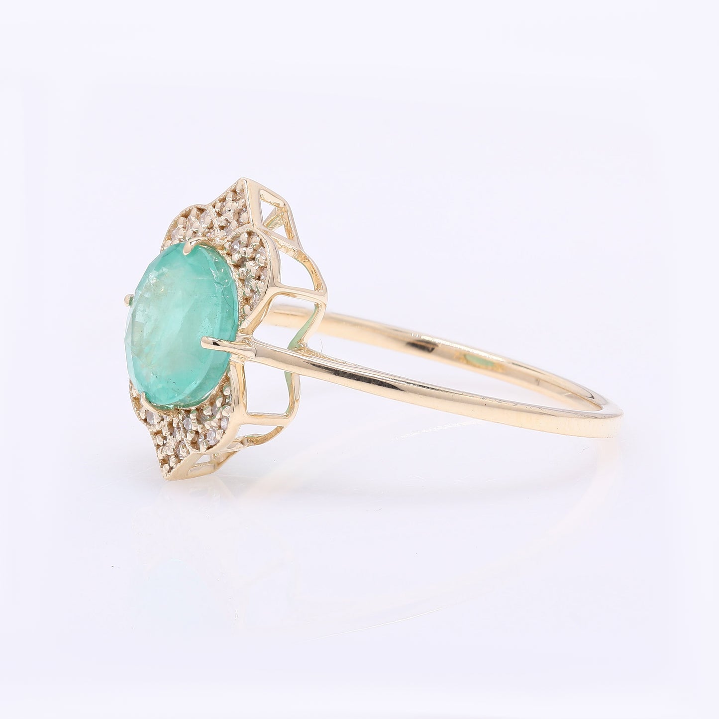 1.78 Ct Round Mixed Cut Natural Emerald 14K Gold Ring