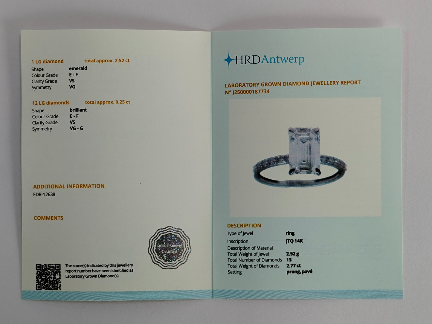 2.77 Carats Lab Grown Diamond 14K Gold Ring