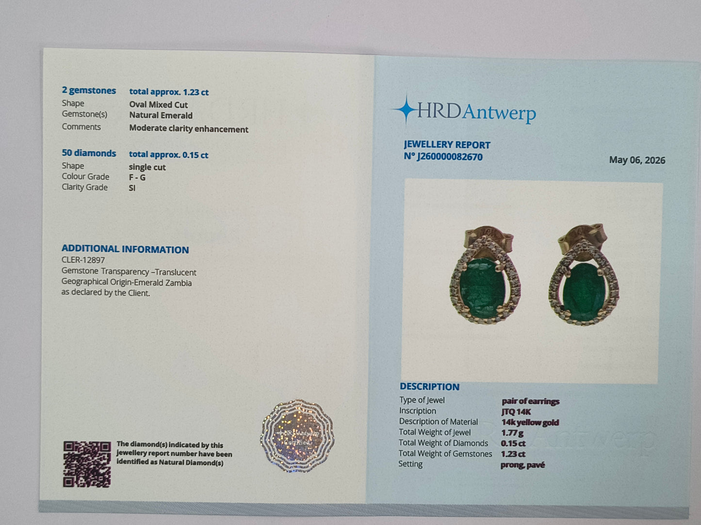 1.38 Ct Oval Mixed Cut Natural Emerald 14K Gold Earrings