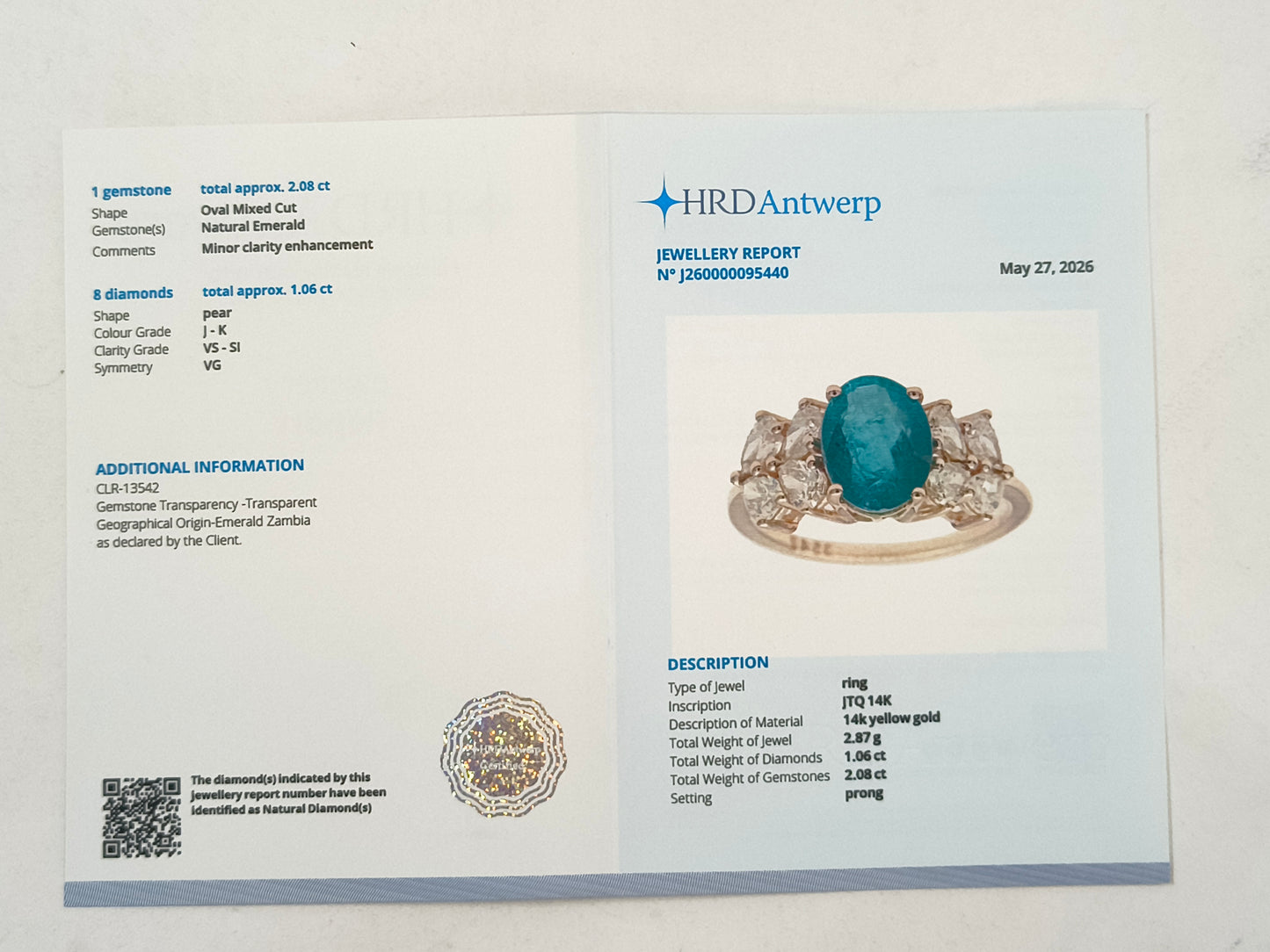 3.14 Ct Oval Mixed Cut Natural Emerald 14K Gold Ring