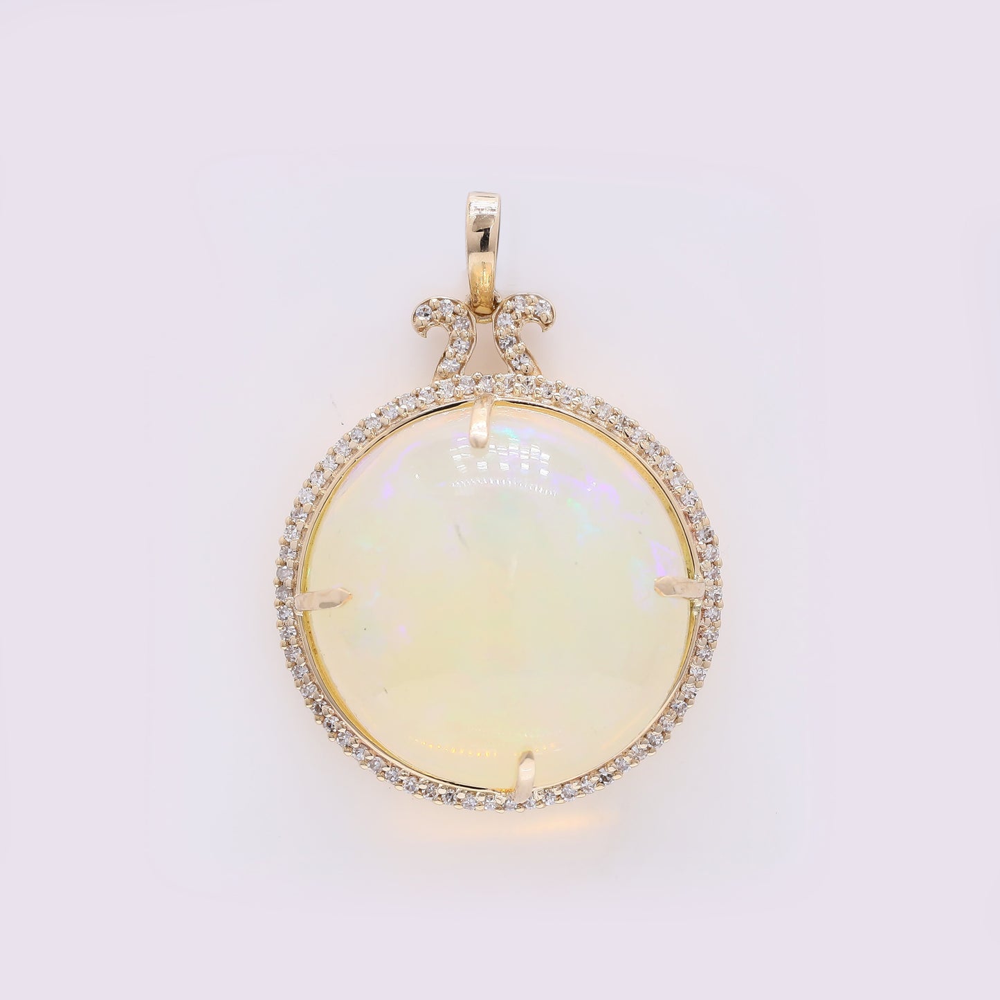 18.33 Ct Round Cabochon Natural Opal 14K Gold Pendant