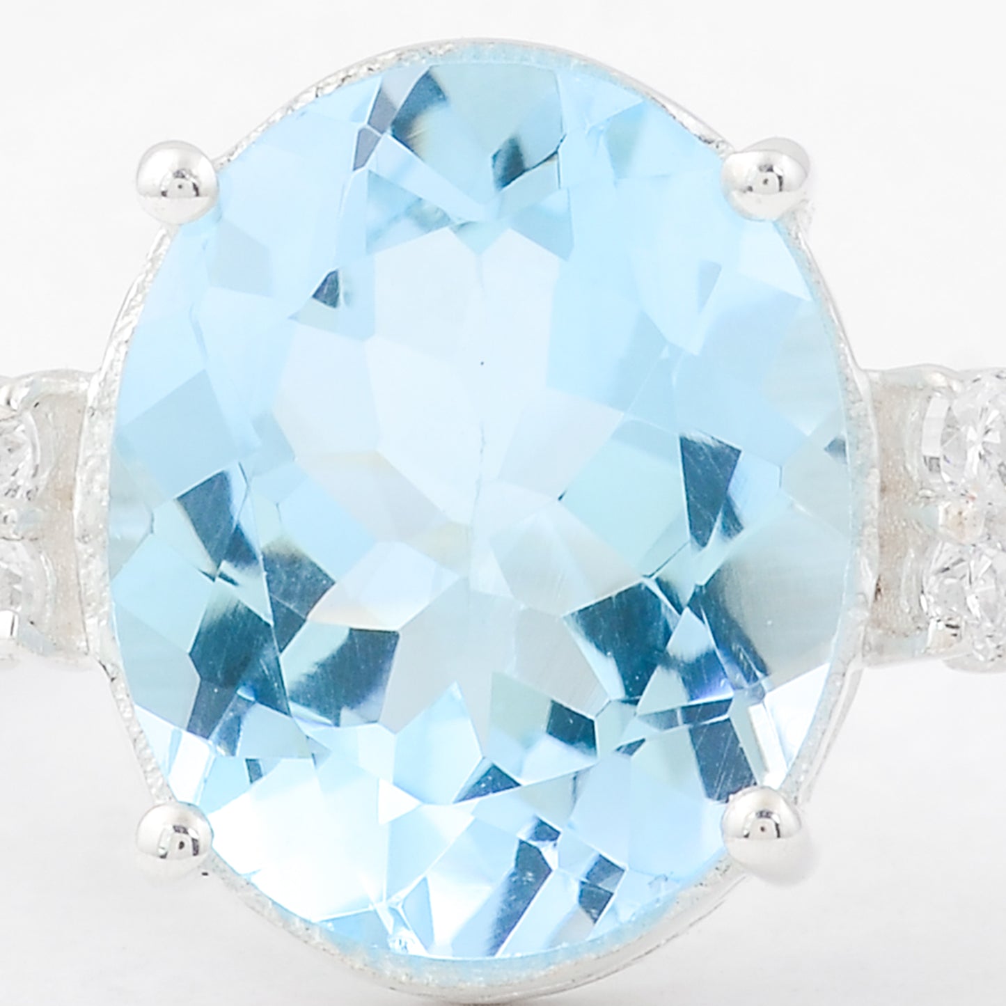 5.43 Ct Oval Swiss Blue Topaz, Cubic Zirconia, 925 Sterling Silver Ring