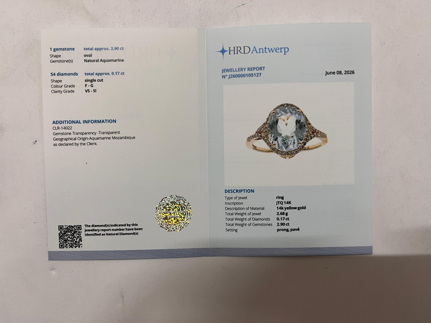 3.07 Ct Oval Mixed Cut Natural Aquamarine 14K Gold Ring