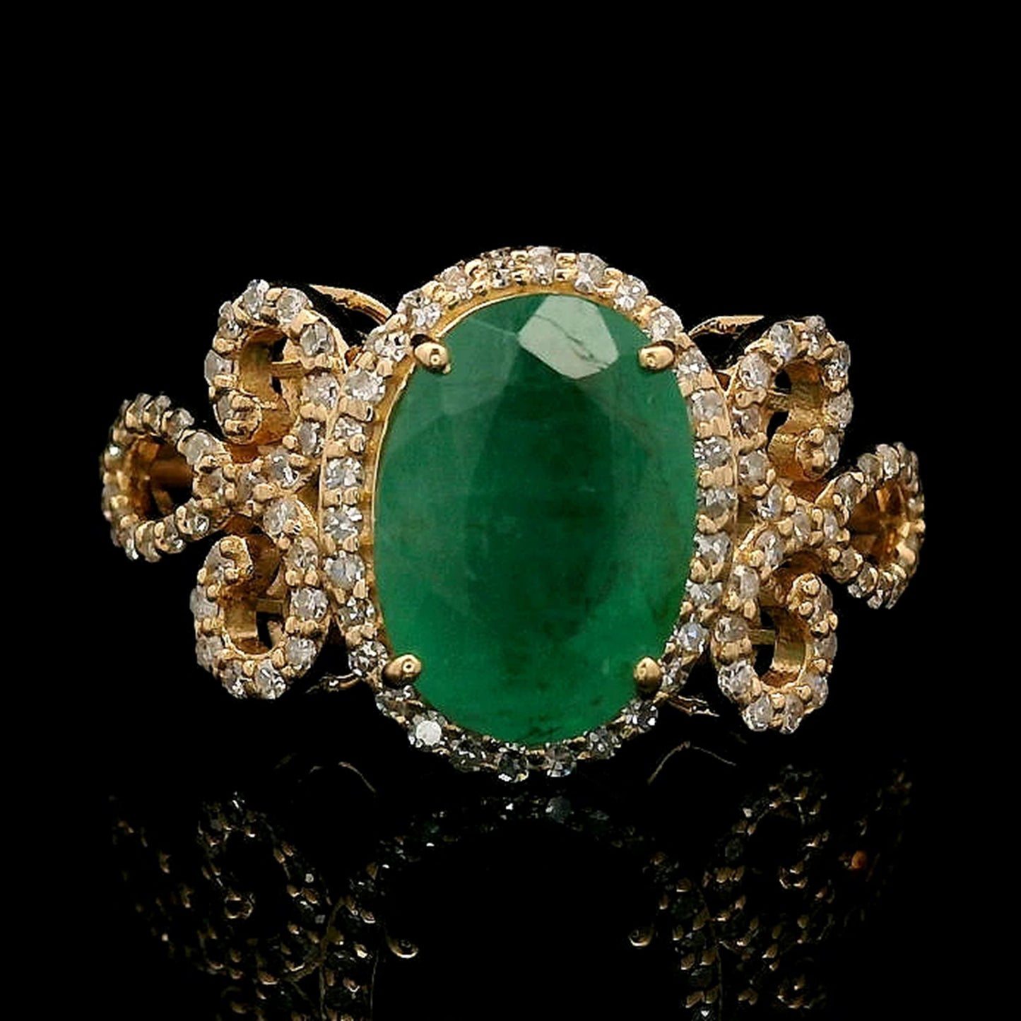 2.35 Ct Oval Mixed Cut Natural Emerald 14K Gold Ring