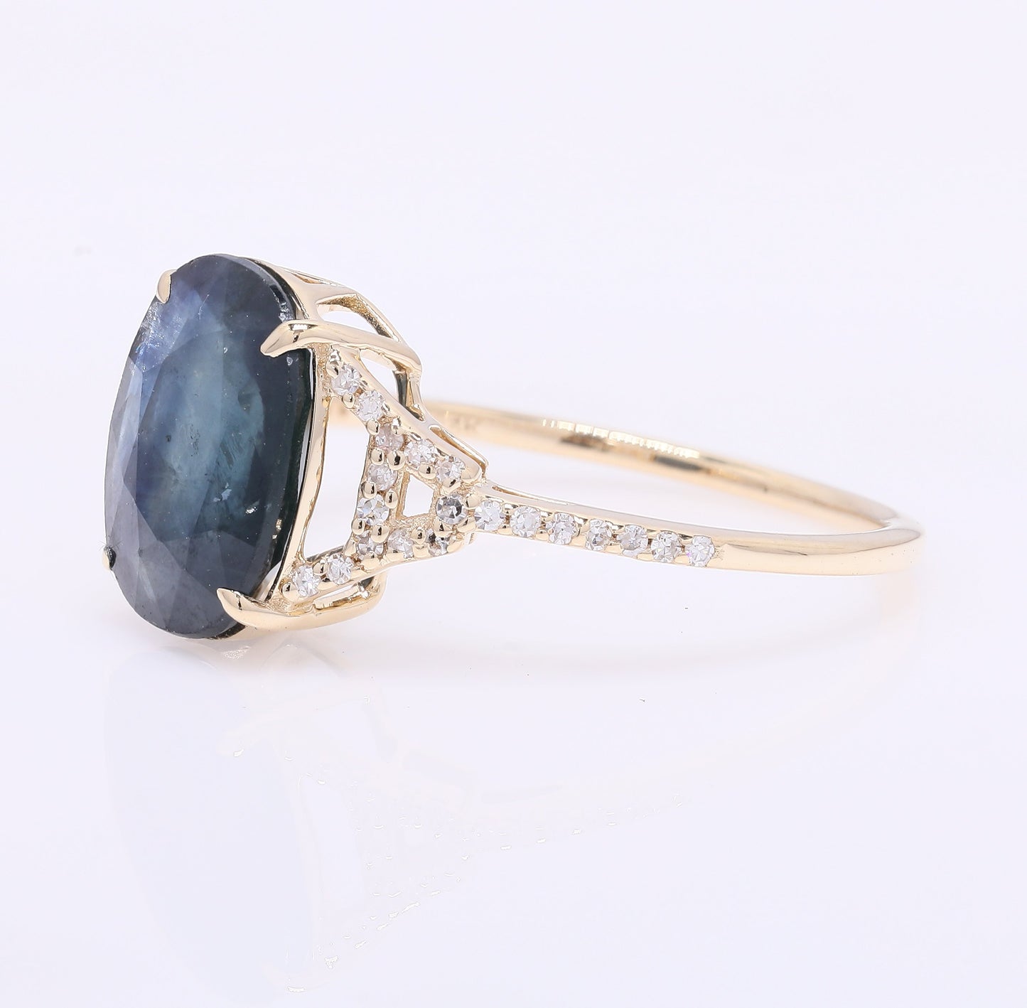 3.50 Ct Oval Mixed Cut Natural Sapphire 14K Gold Ring