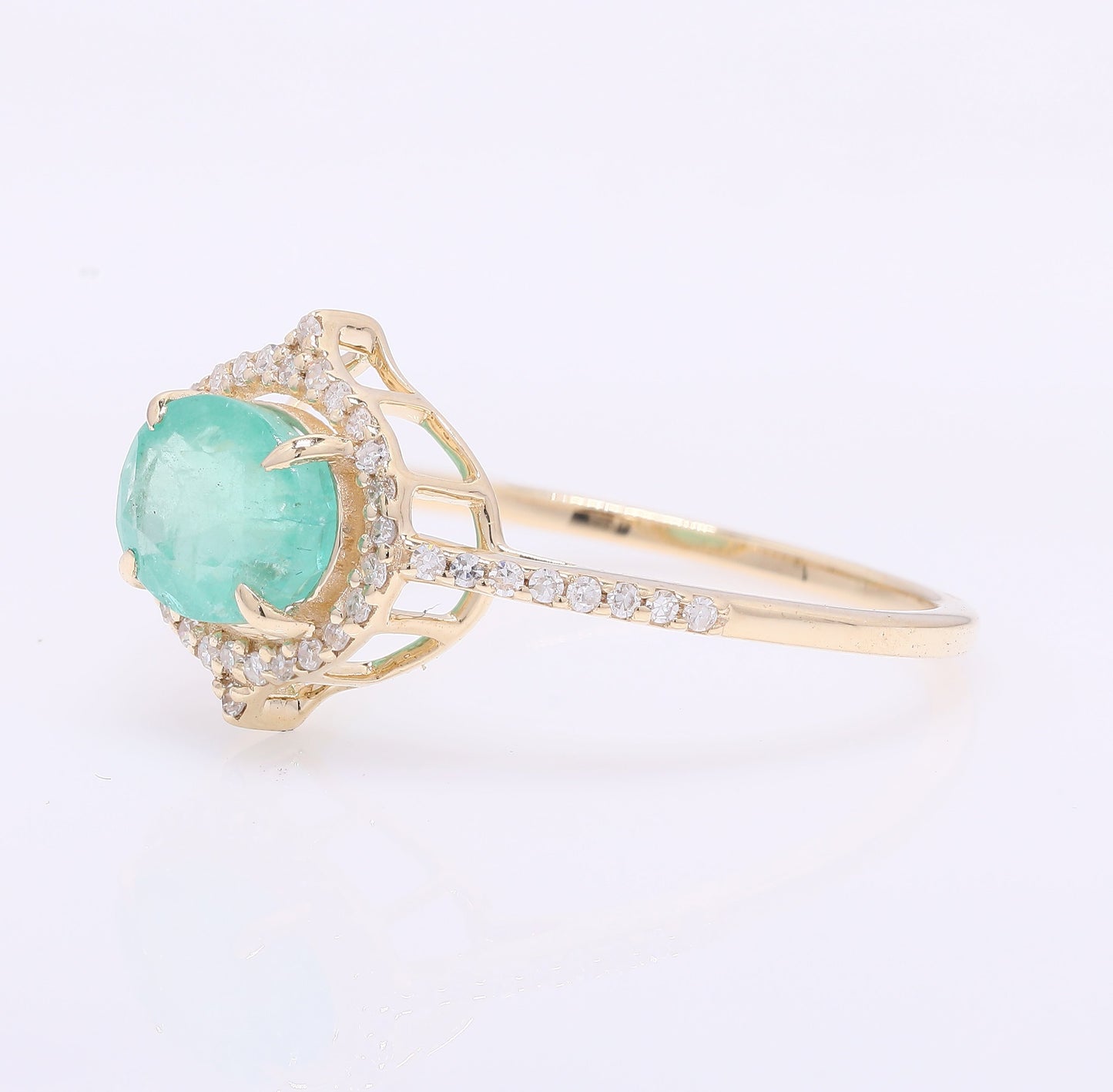 1.36 Ct Oval Mixed Cut Natural Emerald 14K Gold Ring