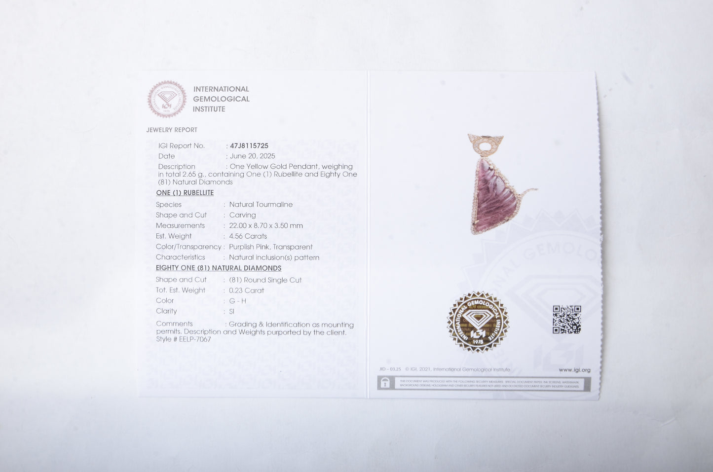 4.79 Ct Fancy Carving Natural Tourmaline 14K Gold Pendant