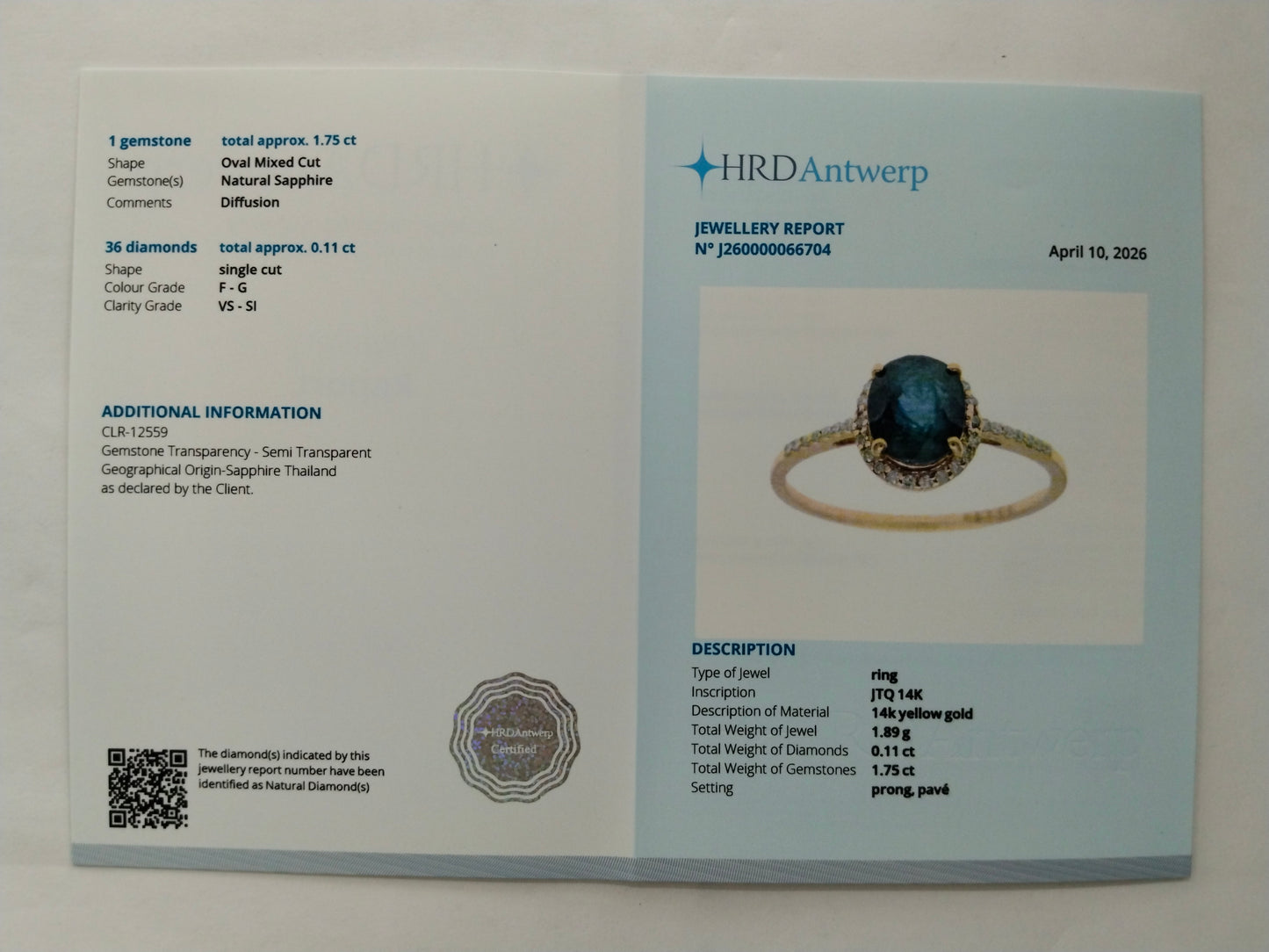 1.86 Ct Oval Mixed Cut Natural Sapphire 14K Gold Ring