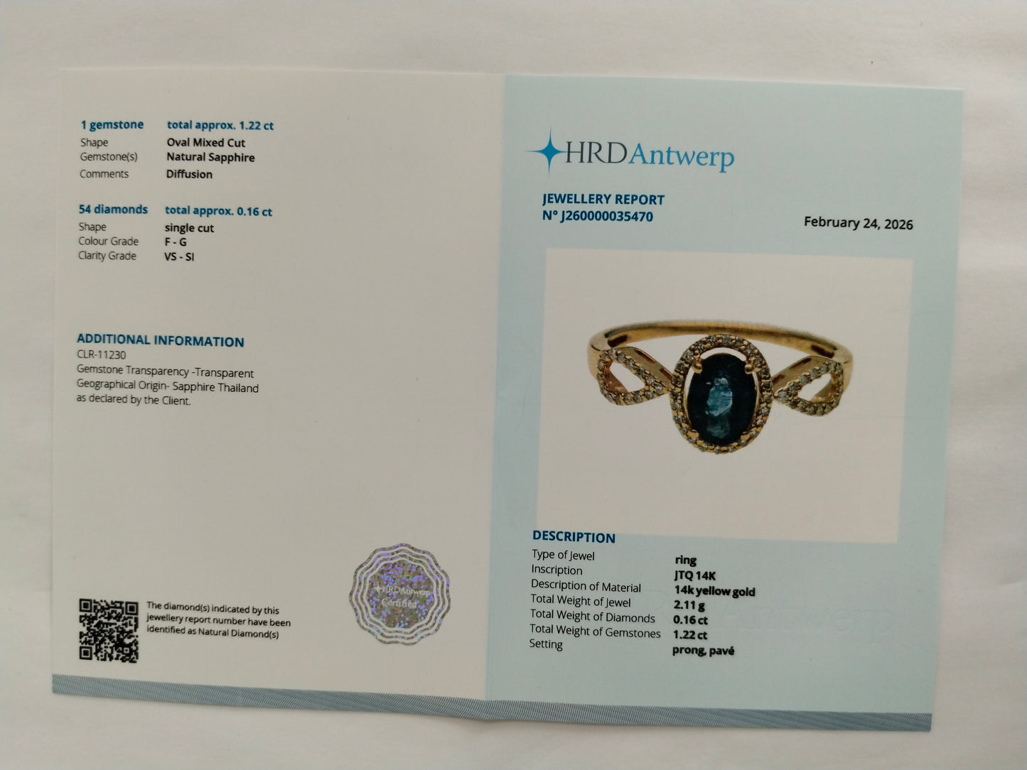 1.38 Ct Oval Mixed Cut Natural Sapphire 14K Gold Ring