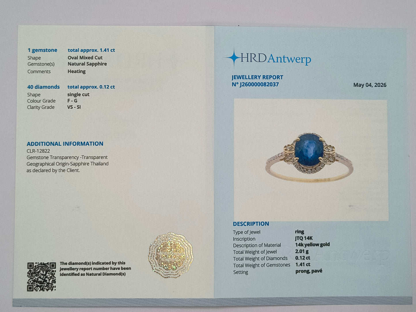 1.53 Ct Oval Mixed Cut Natural Sapphire 14K Gold Ring
