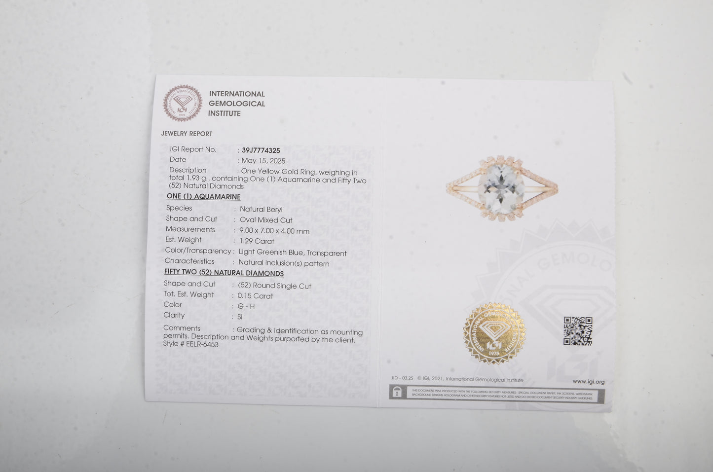 1.44 Ct Oval Mixed Cut Natural Beryl Aquamarine 14K Gold Ring