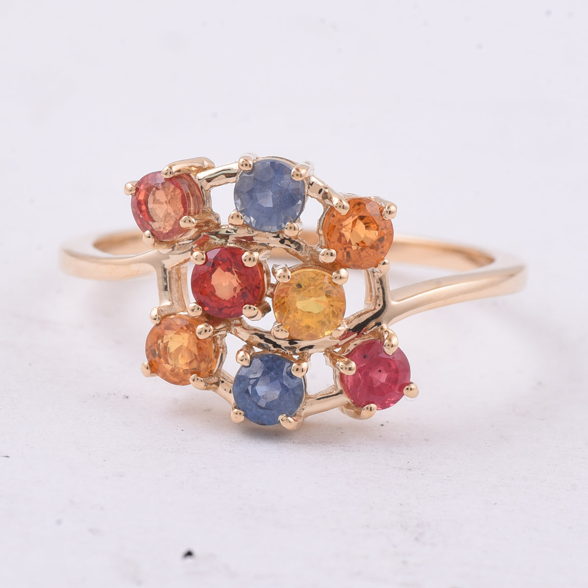 1.58 Ct Round Natural Multi-Coloured Sapphire 14K Gold Ring