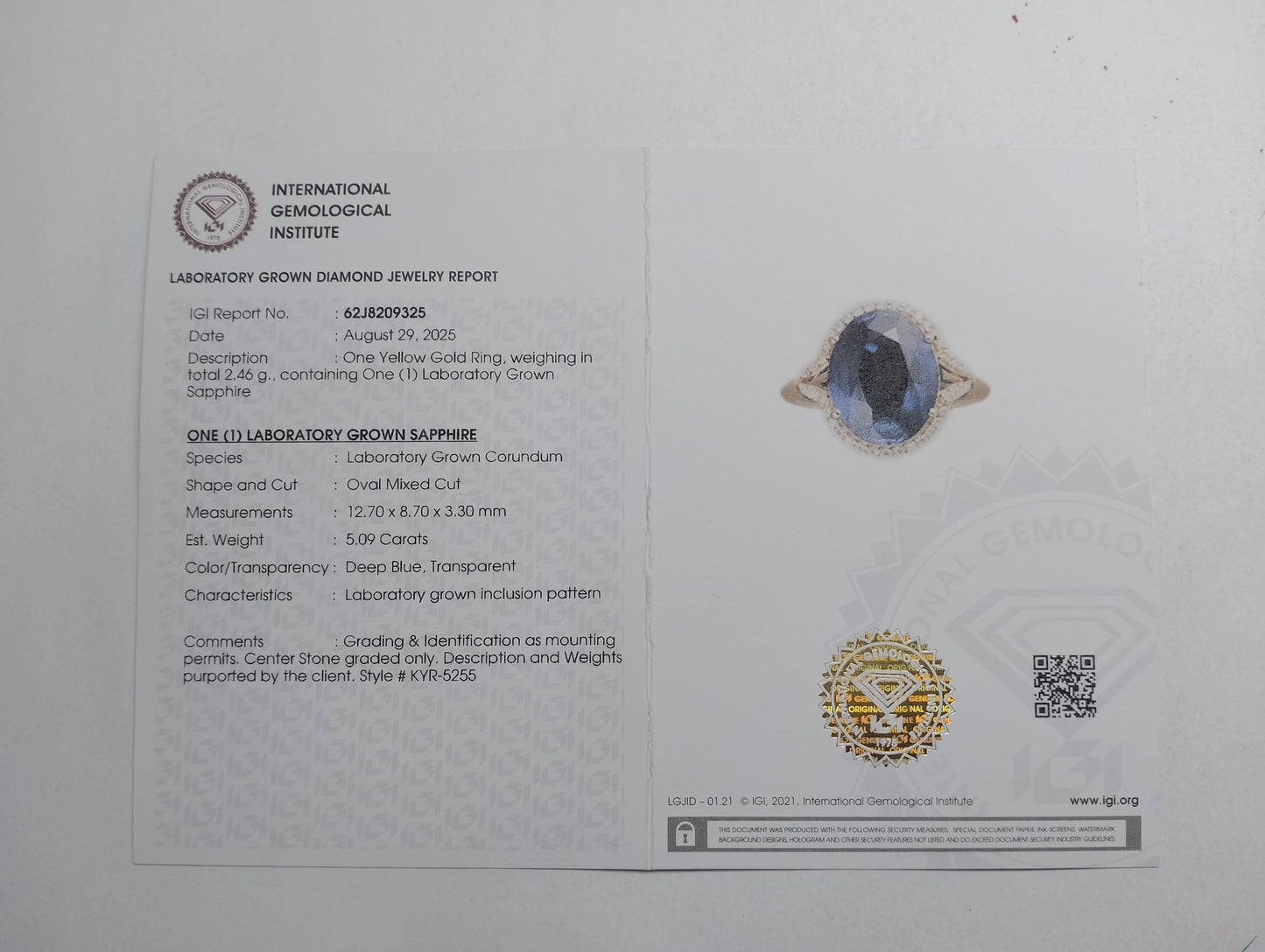 5.20 Ct Oval Mixed Cut Lab Grown Sapphire 14K Gold Ring