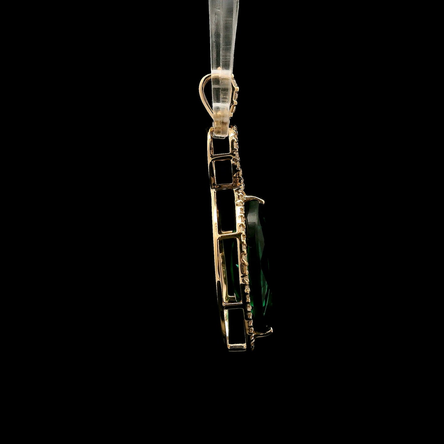 2.95 Ct Marquise Mixed Cut Lab Grown Emerald 14K Gold Pendant